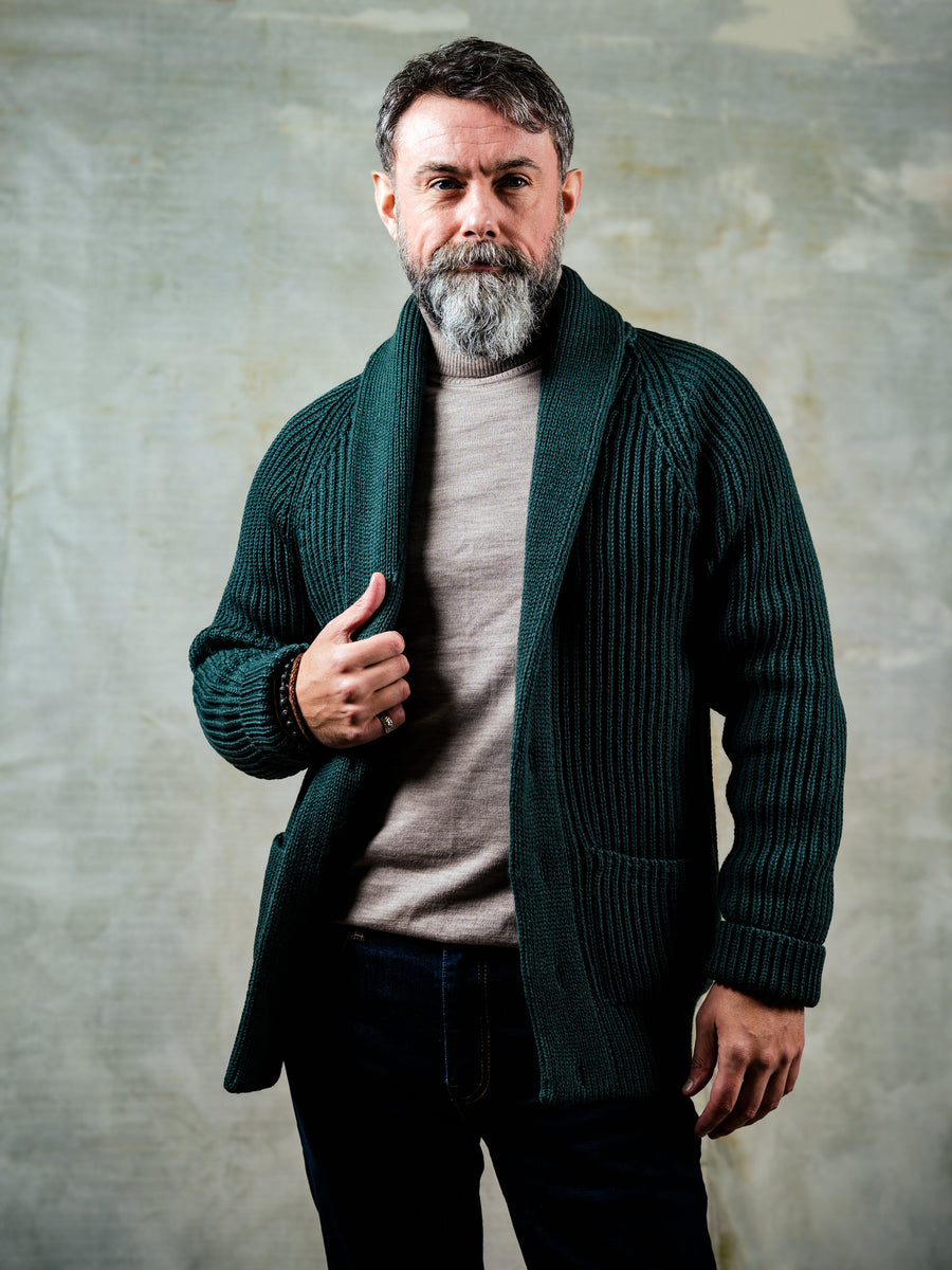 merino wool shawl collar cardigan