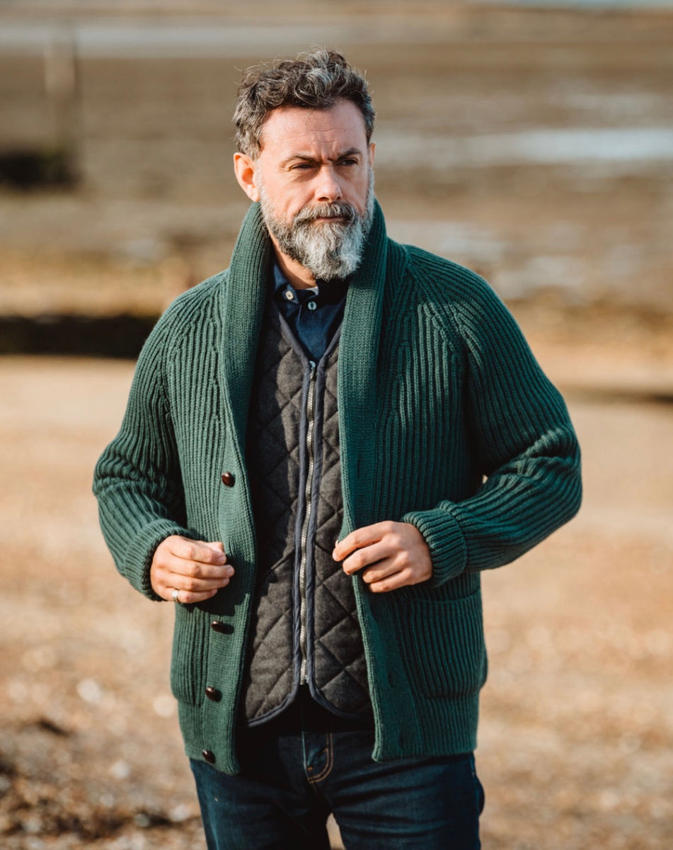 Merino Wool Shawl Collar Cardigan Barrington Ayre
