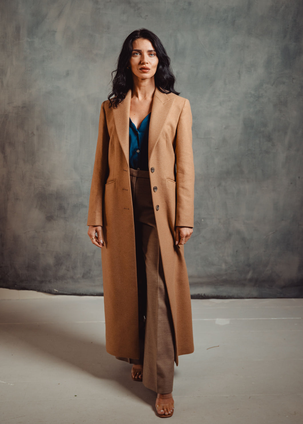 Ladies Peak Collared Wool Overcoat