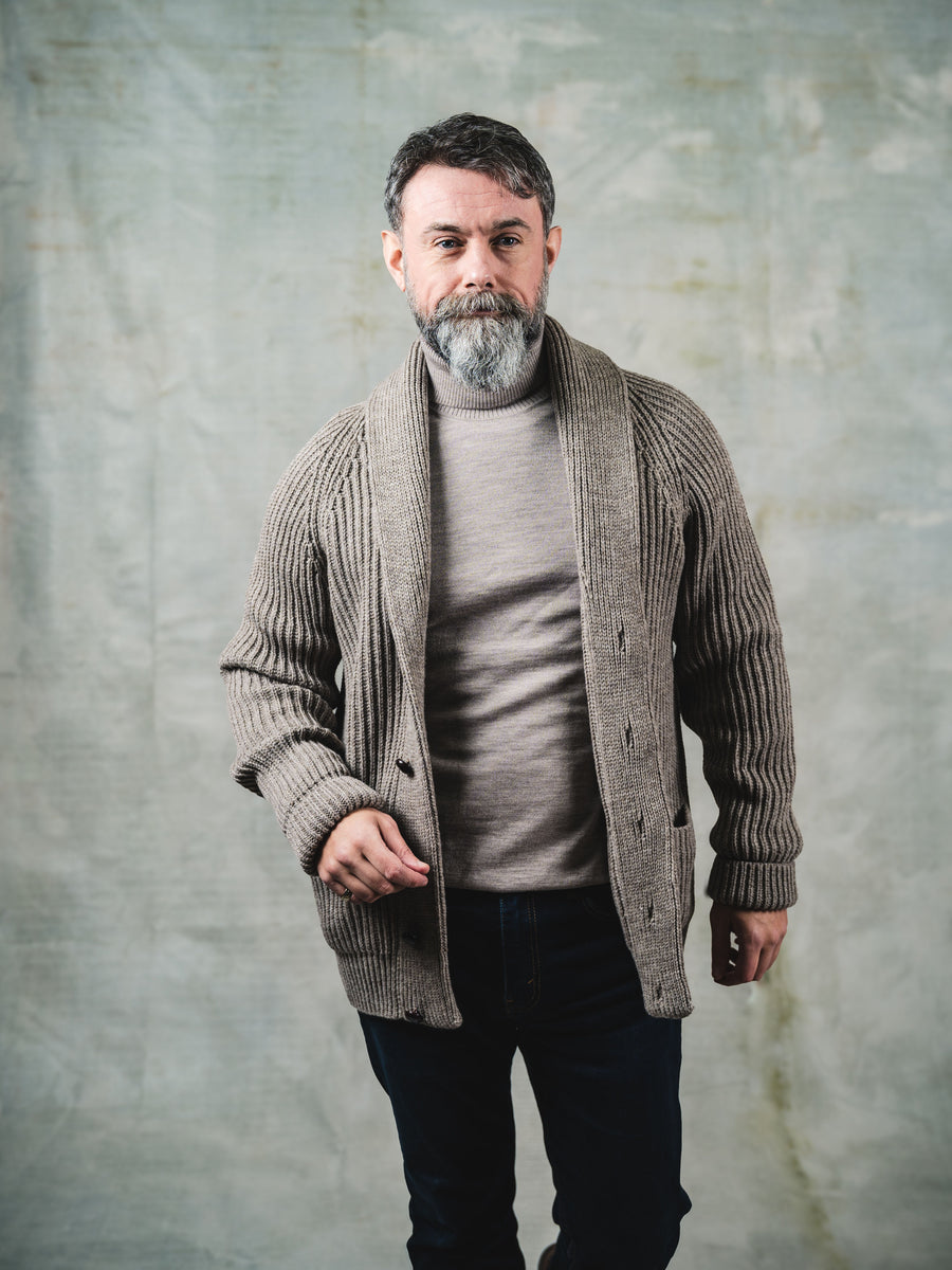 merino wool shawl collar cardigan