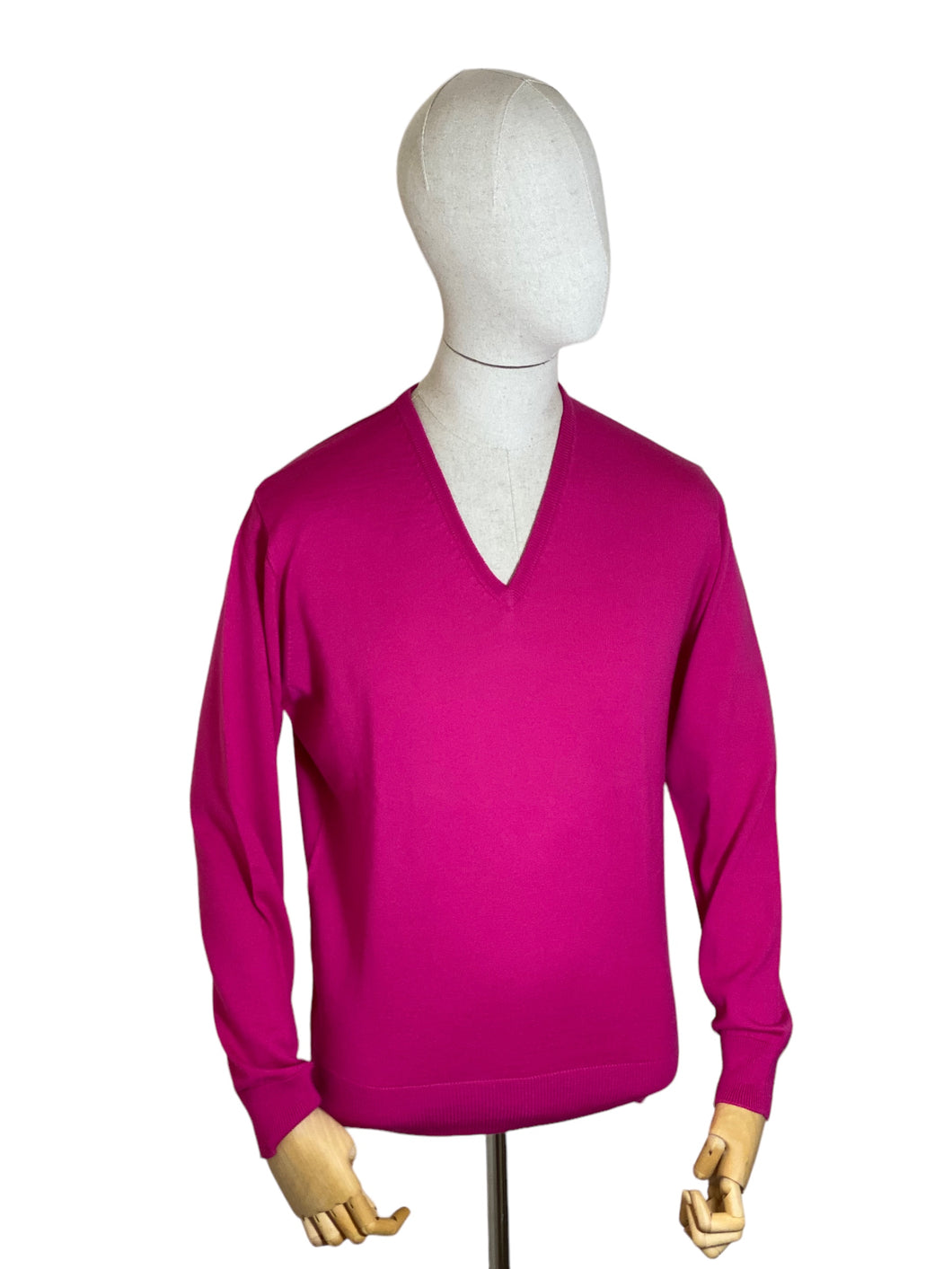 Pink V Neck Merino Wool - Mens Medium