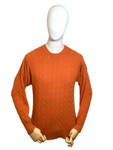 Mens Merino Wool Orange Cable Jumper - Small / Medium