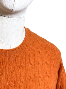 Mens Merino Wool Orange Cable Jumper - Small / Medium