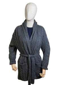 Ladies Cable Merino Wool Tie Cardigan - Medium