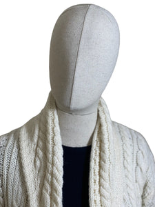 Ladies Cable Merino Wool Tie Cardigan in White - Medium