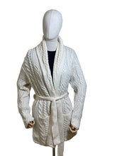 Ladies Cable Merino Wool Tie Cardigan in White - Medium