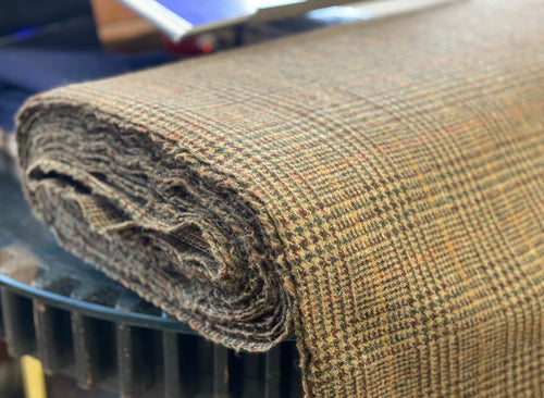Brown with green and orange overcheck Glencheck Tweed