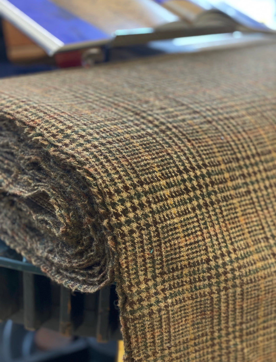 Brown with green and orange overcheck Glencheck Tweed